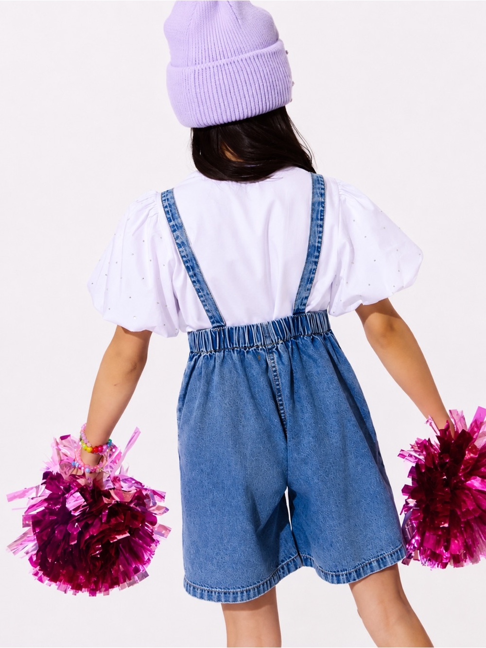 Lola + The Boys Sparkle Bow Denim Overalls Romper Rhinestone Girls Size 12 - Picture 8 of 9
